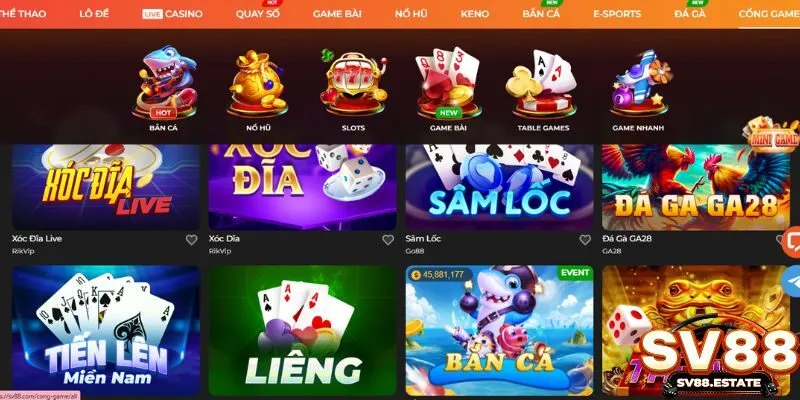 Kho game đồ sộ của SV88 cho người chơi đa dạng lựa chọn